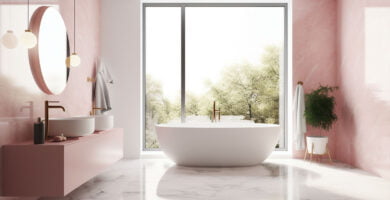 baño moderno mármol rosa